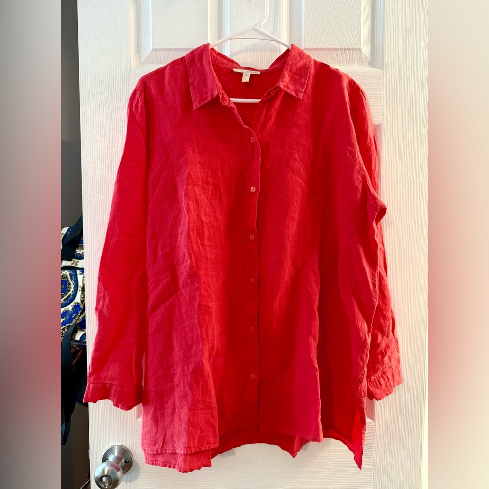Eileen Fisher Linen Button-Down Shirt Size Large
